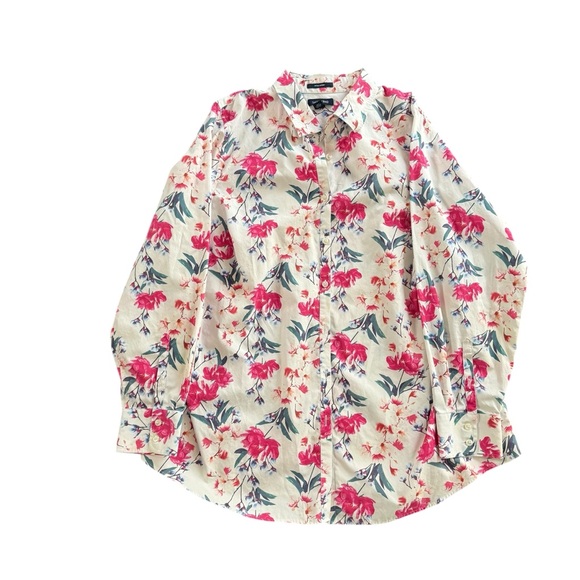 Lands' End Tops - Lands End Floral Pink and White Button Down 18W